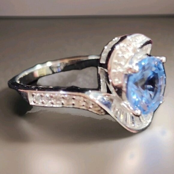 Sterling Silver Lab Created 2.0 CT Aquamarine Swirl Ring with Diamonds - Picture 6 of 10